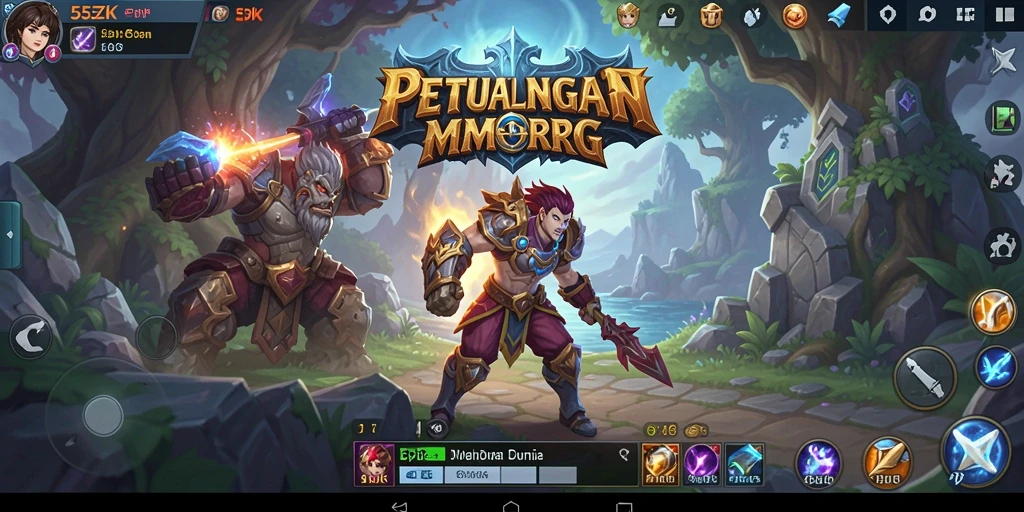 Screenshot utama 555ZK menampilkan aksi seru dalam pertarungan MMORPG.