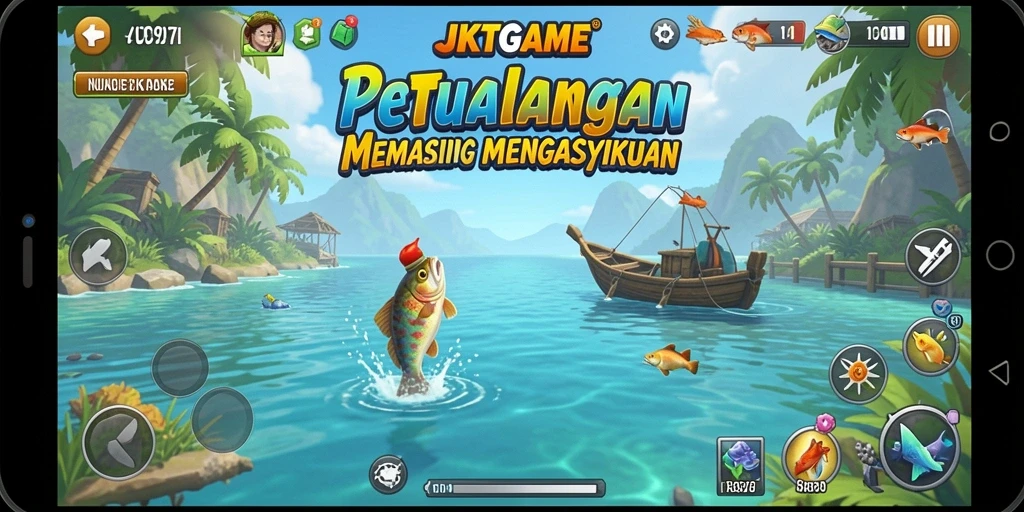 Tampilan gameplay JKTGAME dengan suasana memancing yang memikat.