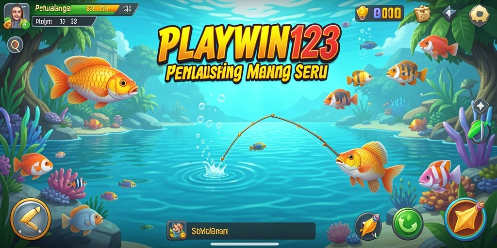 Screenshot gameplay <strong>PLAYWIN123</strong> menampilkan aksi memancing yang seru.