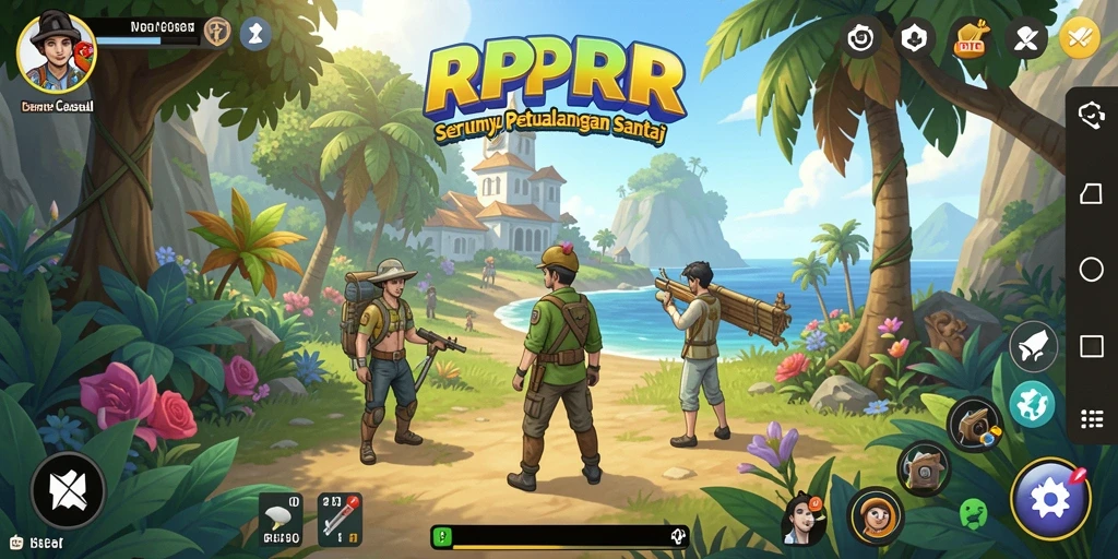 Screenshot gameplay RPRR menampilkan karakter lucu dengan lingkungan berwarna-warni.